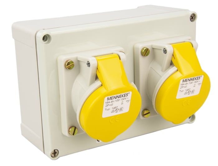 Mennekes 16A Yellow 2+E Pole, 2 Gang Industrial Power Socket, 110V, IP44