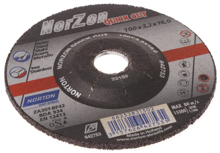 Norton Aluminium Oxide Grinding Disc, 100mm Diameter, 3.2mm Thick