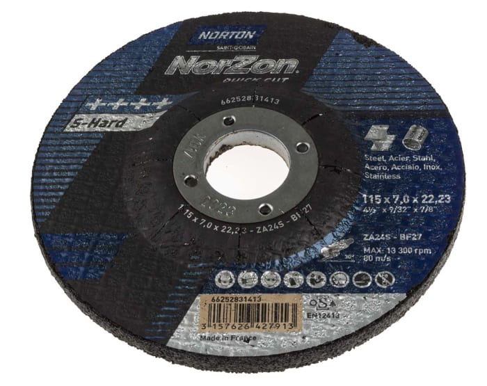 Norton Grinding Disc Zirconium Grinding Disc, 115mm x 7mm Thick, P24 Grit, 5 in pack