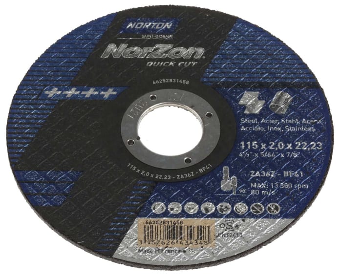 Norton Cutting Disc Zirconium Cutting Disc, 115mm x 2mm Thick, P36 Grit, 5 in pack
