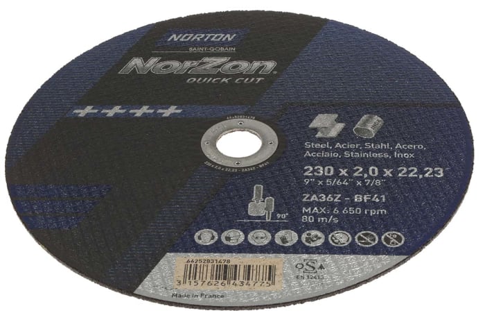 Norton Cutting Disc Zirconium Cutting Disc, 230mm x 2mm Thick, P36 Grit, 5 in pack