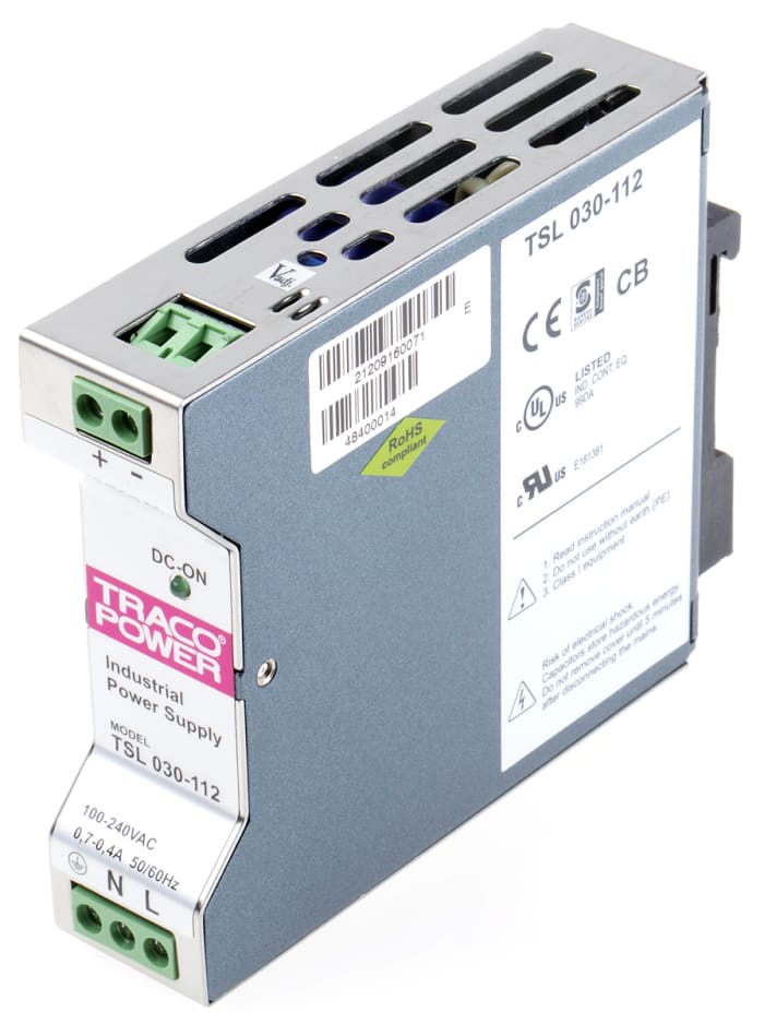 TRACOPOWER TSL Switch Mode DIN Rail Panel Mount Power Supply ac Input, 12V dc dc Output, 2.5A Output, 30W