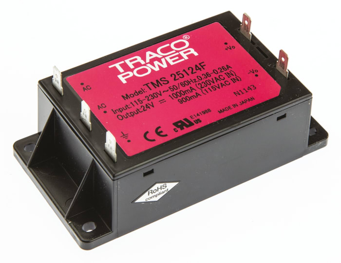 TRACOPOWER Embedded Switch Mode Power Supply SMPS, TMS 25124F, 24V dc, 1A, 25W, 1 Output, 110 → 375 V dc, 85
