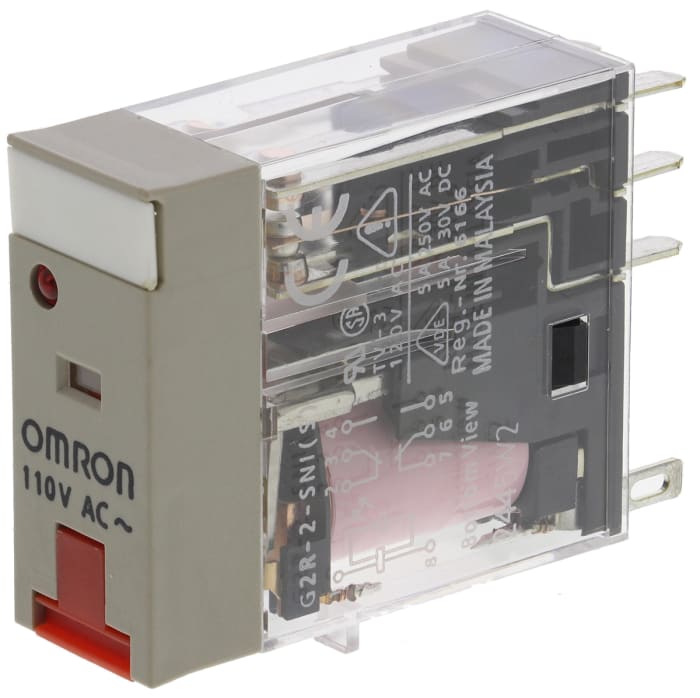 Relé de potencia sin enclavamiento Omron G2R de 2 polos, DPDT, bobina 110V ac, 5A, enchufable