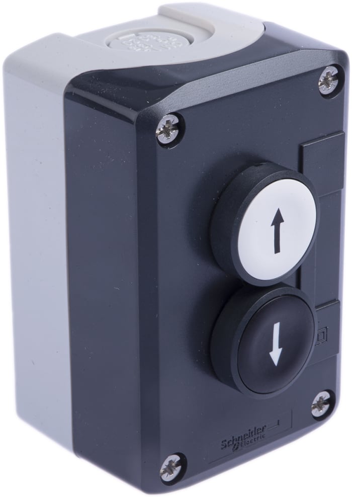 Schneider Electric Spring Return Enclosed Push Button, Polycarbonate, 1 Cutouts, Black/White, Down Arrow, Up Arrow,