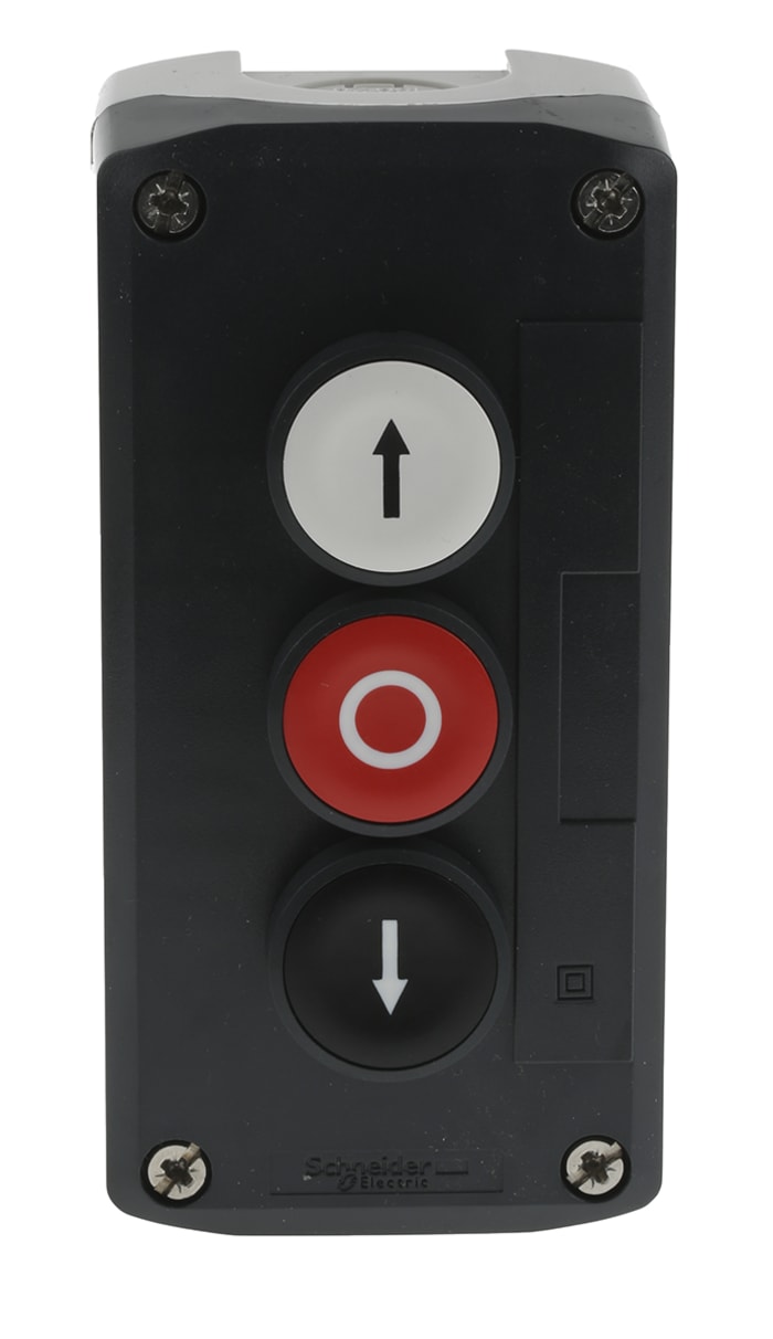 Schneider Electric Spring Return Enclosed Push Button - SPST, Polycarbonate, 3 Cutouts, Black, Red, White, Yes, IP66,