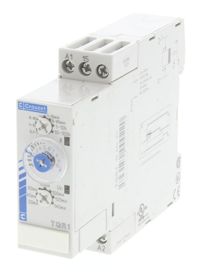Crouzet DIN Rail Mount Time Delay Relay, 24 V dc, 24 → 240V ac, 1-Contact, 1 → 10 min, 1 → 10 s, 1