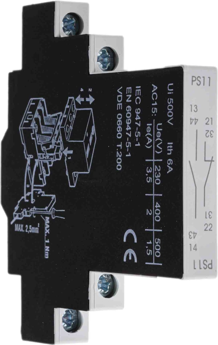 RS PRO Auxiliary Contact, 2 Contact, 1NC + 1NO, DIN Rail Mount