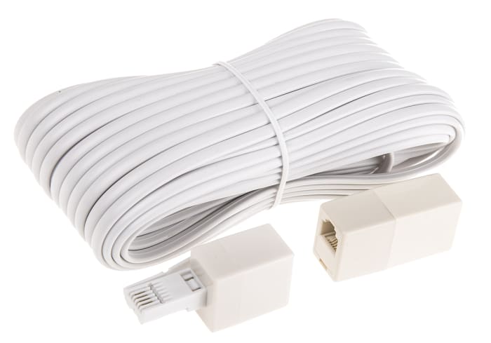 RS PRO Telephone Extension Cable, White Sheath, 15m
