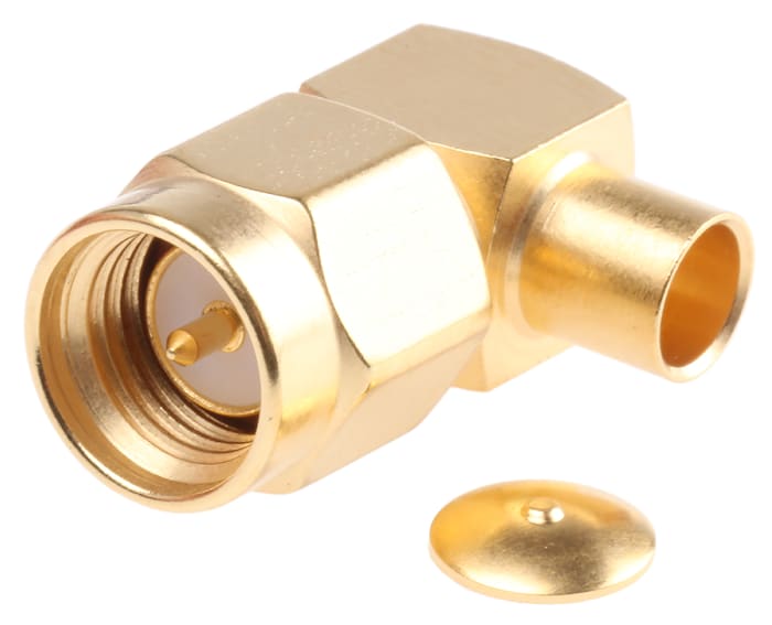 Connecteur SMA Radiall Mâle à angle droit, raccordement A souder 50Ω Montage sur câble