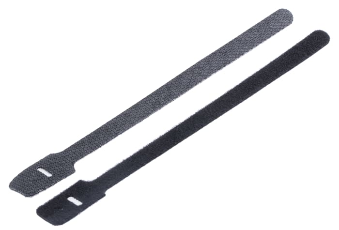 RS PRO Hook & Loop Cable Tie, 225mm x 13 mm, Black Fabric