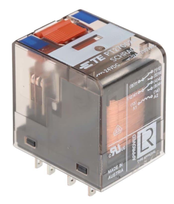 Relais de puissance TE Connectivity PT, 2 RT, bobine 24V c.c. Montage sur CI