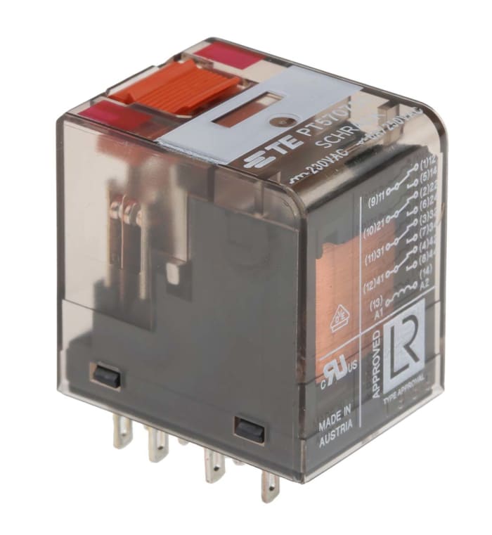 Relais de puissance TE Connectivity PT, 4 RT, bobine 230V c.a. Montage sur CI