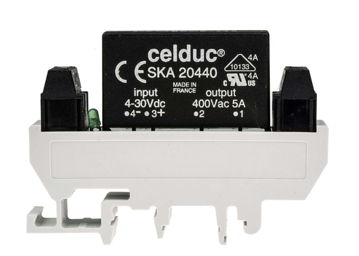 Celduc XK Series Solid State Interface Relay, 240V ac/dc Control, 5 A Load, DIN Rail Mount