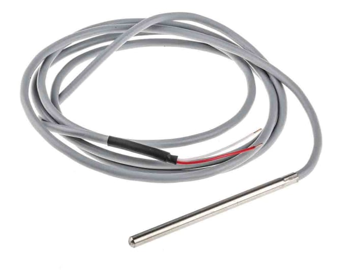 RS PRO PT1000 RTD Sensor, 7mm Dia, 100mm Long, 2 Wire, Probe, Classe A +100°C Max