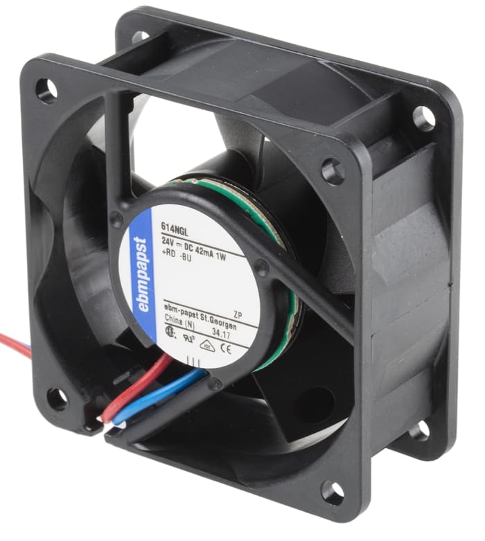 ebm-papst 600 N Series Axial Fan, 24 V dc, DC Operation, 21m³/h, 1W, 41mA Max, 60 x 60 x 25mm