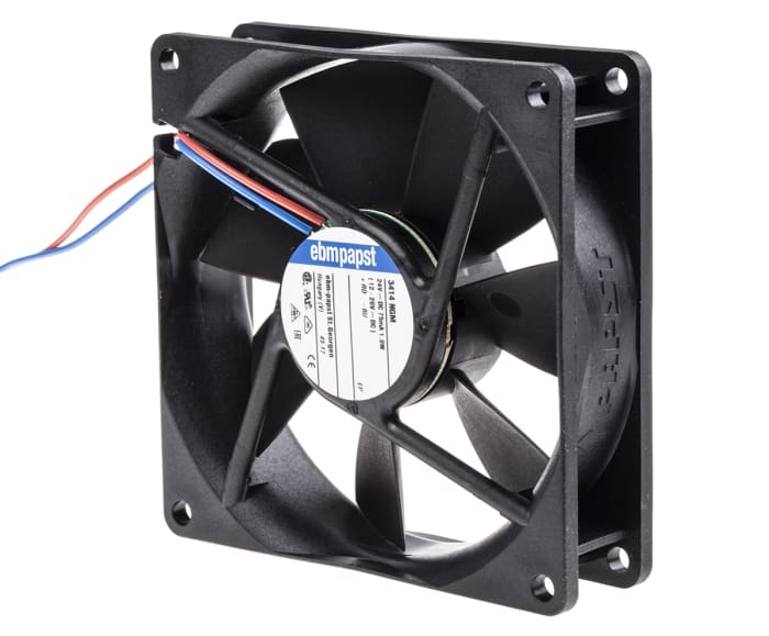 ebm-papst 3400 N Series Axial Fan, 24 V dc, DC Operation, 72m³/h, 1.8W, 75mA Max, 92 x 92 x 25mm