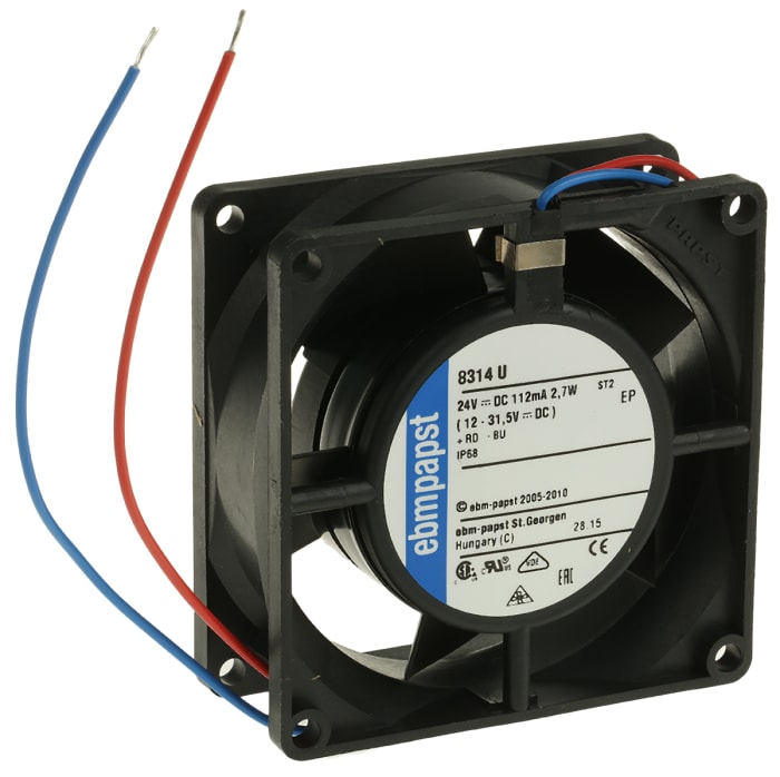 Ventilateur axial 8300 ebm-papst 24 V dc, 54m³/h, 80 x 80 x 32mm, 2.7W