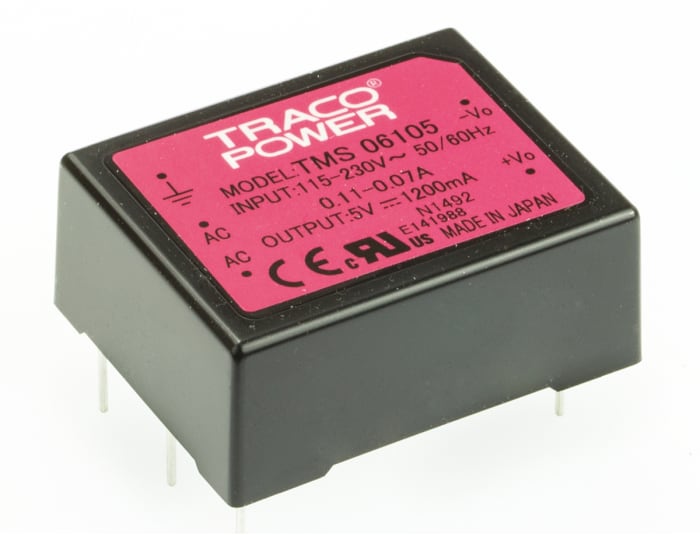 TRACOPOWER Embedded Switch Mode Power Supply SMPS, TMS 06105, 5V dc, 1.2A, 6W, 1 Output, 110 → 375 V dc, 85