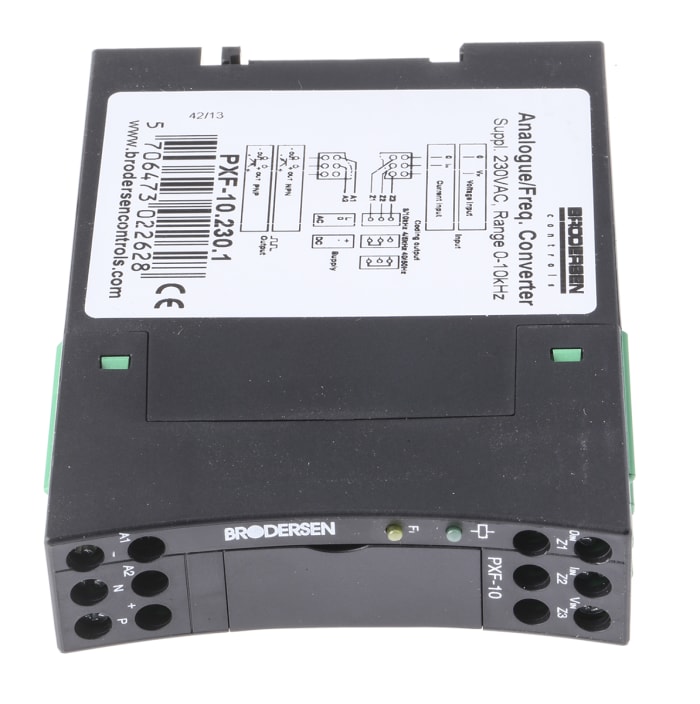 Acondicionador de señal Brodersen Controls PXF-10, in. 0 → 10 V dc, 0 → 20mA, para carril DIN