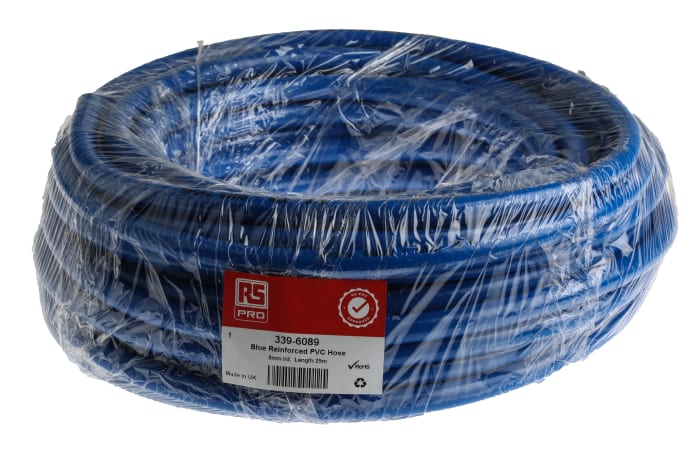 RS PRO PVC, Hose Pipe, 8mm ID, 13.5mm OD, Blue, 25m