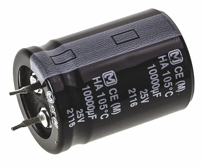 Panasonic 10000μF Electrolytic Aluminium Electrolytic Capacitor 25V dc, Through Hole - ECOS1EA103CA