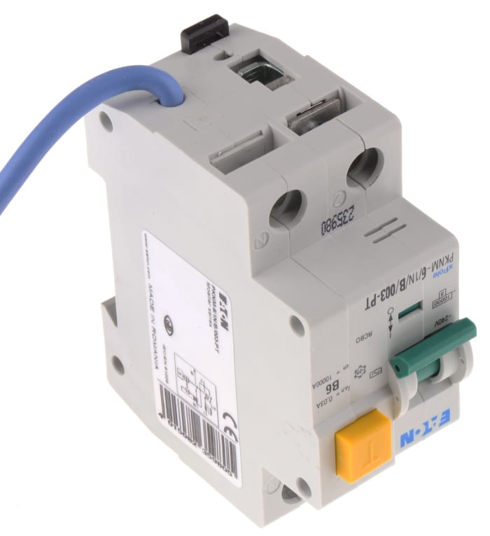 Eaton RCBO, 6A Current Rating, 1P+N Poles, Type B