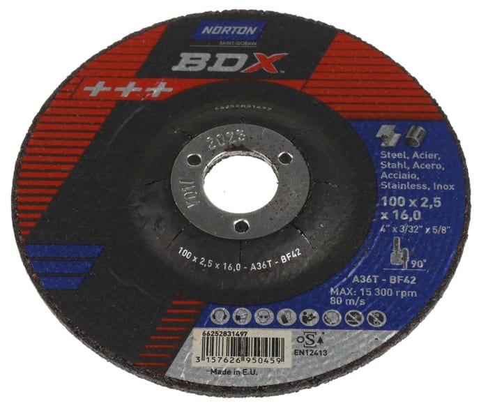 Norton Cutting Disc Aluminium Oxide Cutting Disc, 100mm x 2.5mm Thick, P80 Grit, 5 in pack