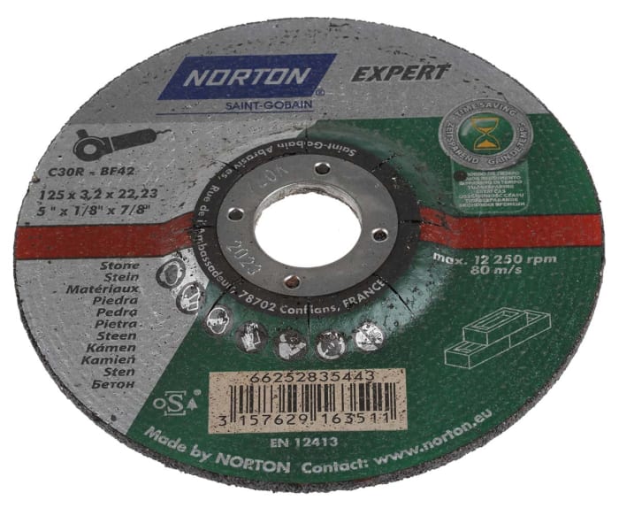 Norton Cutting Disc Silicon Carbide Cutting Disc, 125mm x 3.2mm Thick, P30 Grit, 5 in pack