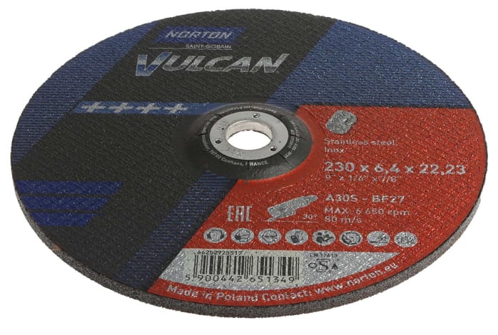Norton Grinding Disc Aluminium Oxide Grinding Disc, 230mm x 6.4mm Thick, P30 Grit, 10 in pack