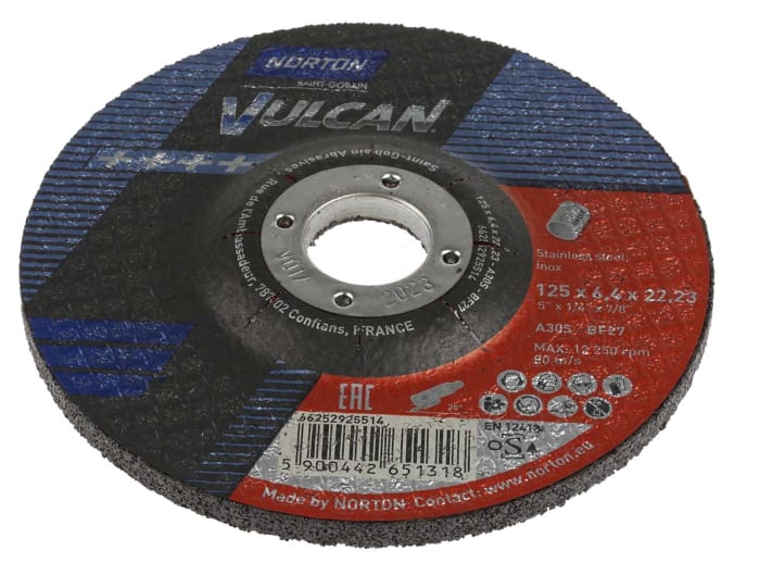 Norton Grinding Disc Aluminium Oxide Grinding Disc, 125mm x 6.4mm Thick, P30 Grit, 5 in pack