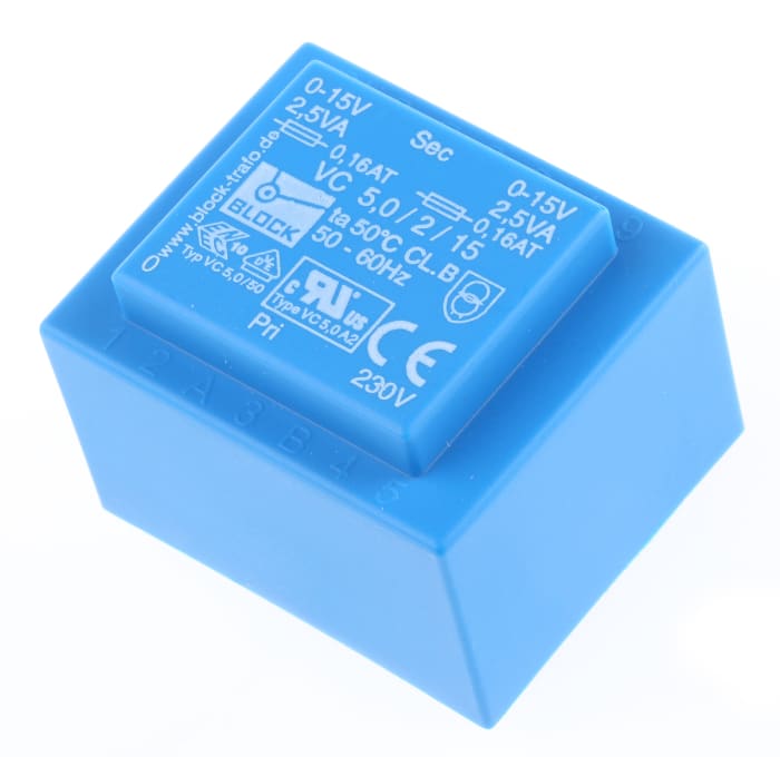 Block 15V ac 2 Output Through Hole PCB Transformer, 5VA