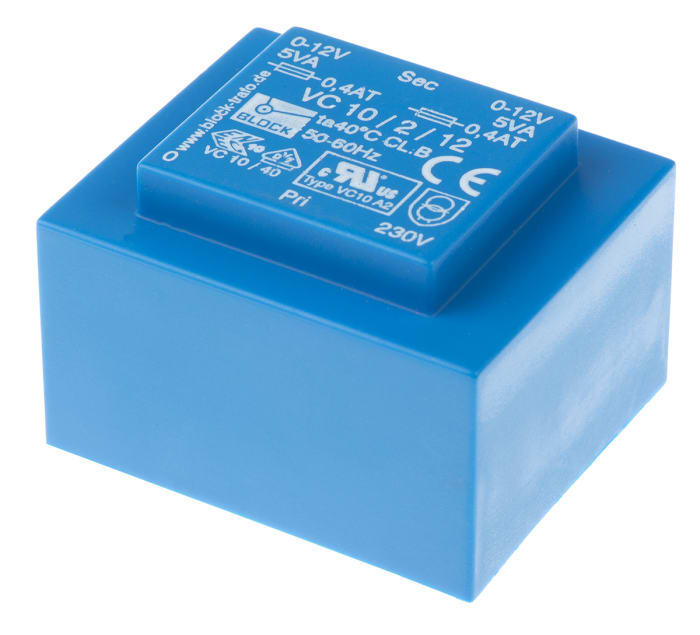 Transformador de PCB, 12V ac, 2 salidas , Agujero pasante, Potencia 10VA