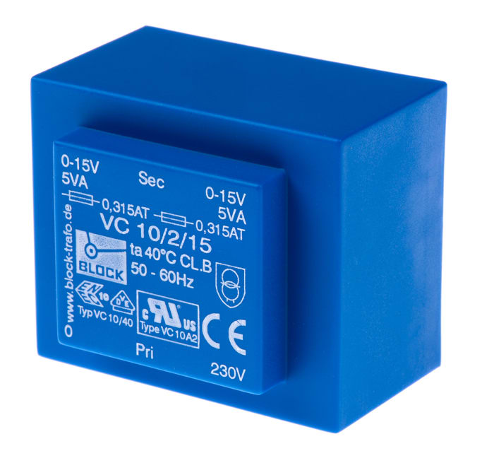 Block 15V ac 2 Output Through Hole PCB Transformer, 10VA