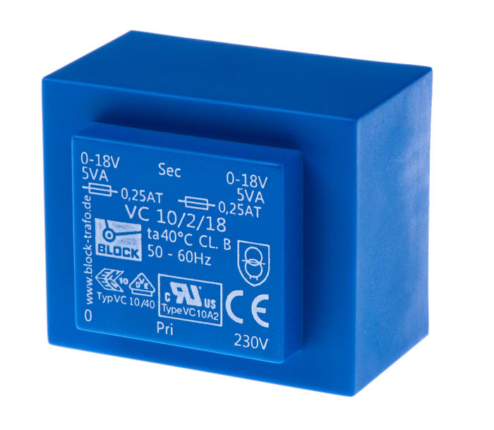 Block 18V ac 2 Output Through Hole PCB Transformer, 10VA