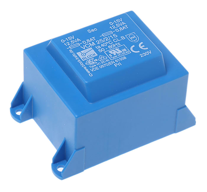Block 15V ac 2 Output Through Hole PCB Transformer, 25VA