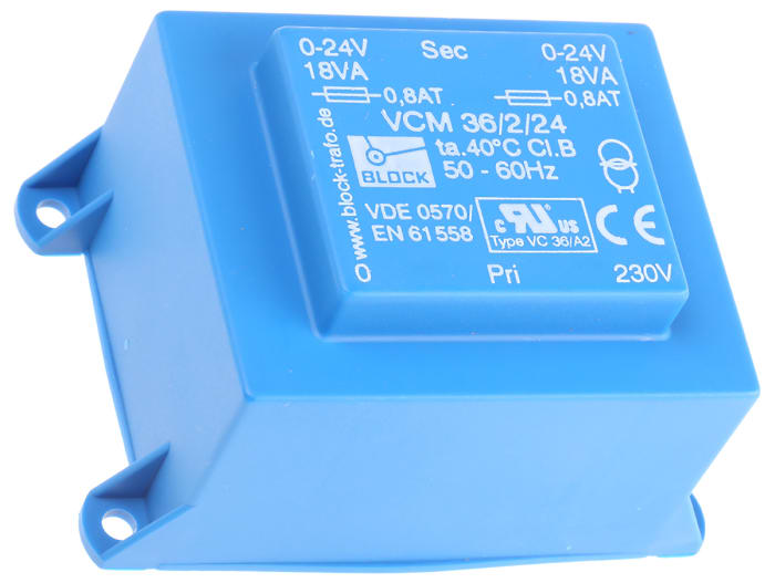 VCM 36/2/24 Block | Block 24V ac 2 Output Through Hole PCB Transformer ...