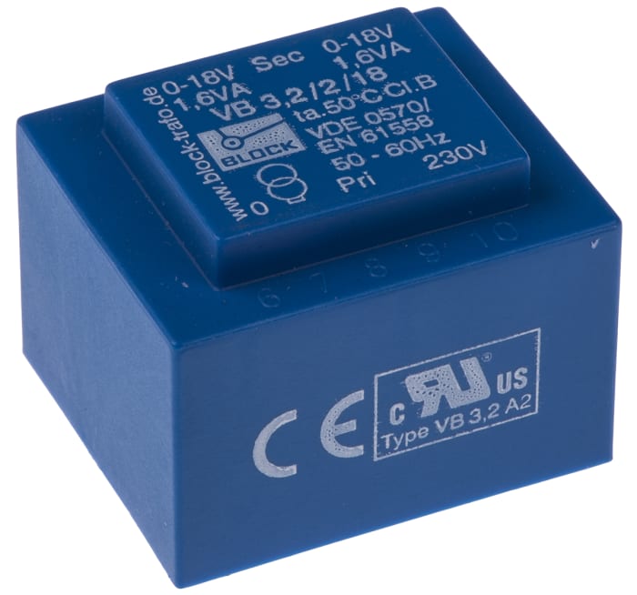Block 18V ac 2 Output Through Hole PCB Transformer, 3.2VA