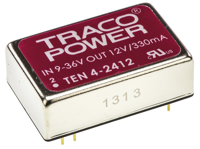 TRACOPOWER TEN 4 DC-DC Converter, 12V dc/ 330mA Output, 9 → 36 V dc Input, 4W, Through Hole, +75°C Max Temp