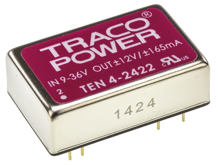 TRACOPOWER TEN 4 DC-DC Converter, ±12V dc/ ±165mA Output, 9 → 36 V dc Input, 4W, Through Hole, +75°C Max Temp