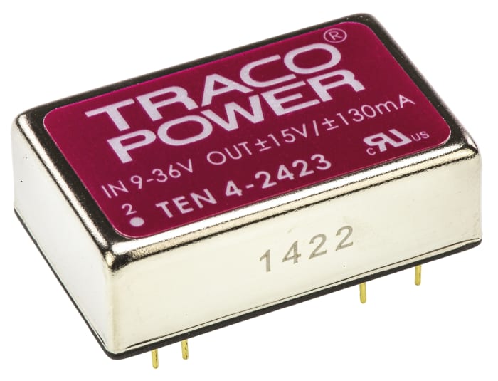 TRACOPOWER TEN 4 DC-DC Converter, ±15V dc/ ±130mA Output, 9 → 36 V dc Input, 4W, Through Hole, +75°C Max Temp