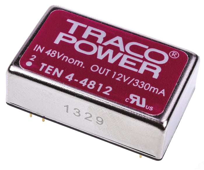 TRACOPOWER TEN 4 DC-DC Converter, 12V dc/ 330mA Output, 18 → 72 V dc Input, 4W, Through Hole, +75°C Max Temp