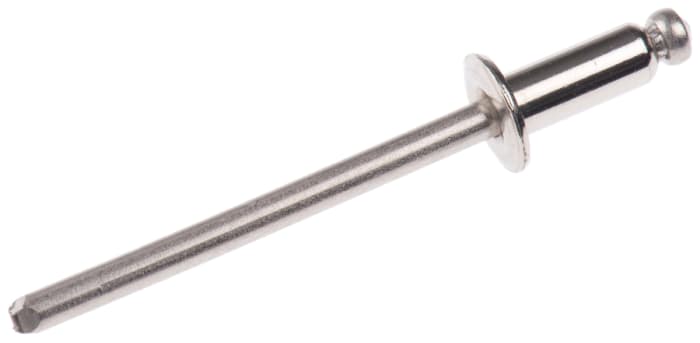 Remache ciego POP de acero inox, Ø 4mm x 10.2mm, para espesor de 3.2mm → 6.4mm, color Plata