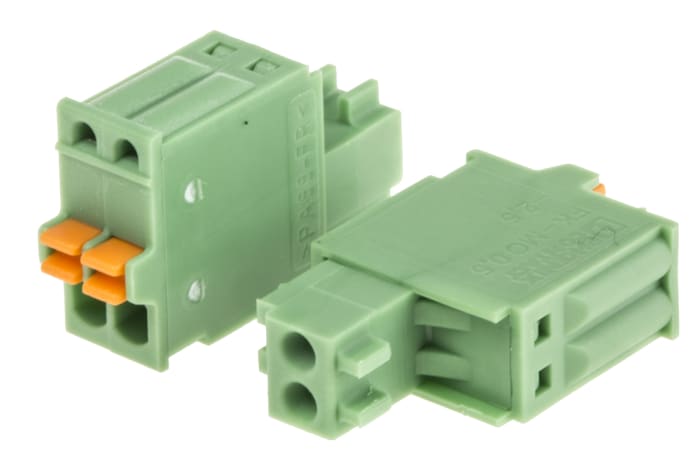 Phoenix Contact, 2.5mm Pitch, FK-MC 0.5/ 2-ST-2.5, 2 Way, , Pluggable Terminal Block, Plug, Cable Mount, Spring Cage