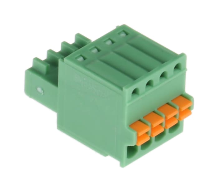 Phoenix Contact, 2.5mm Pitch, FK-MC 0.5/4-ST-2.5, 4 Way, , Pluggable Terminal Block, Plug, Cable Mount, Spring Cage