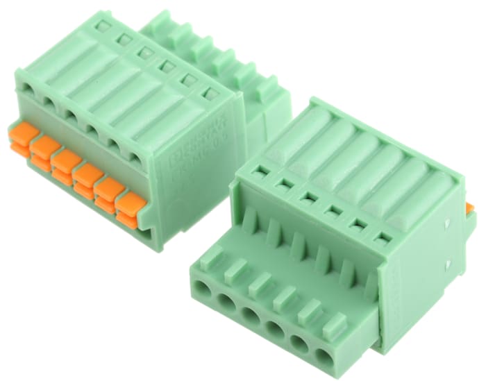 Phoenix Contact, 2.5mm Pitch, FK-MC 0.5/ 6-ST-2.5, 6 Way, , Pluggable Terminal Block, Plug, Cable Mount, Spring Cage
