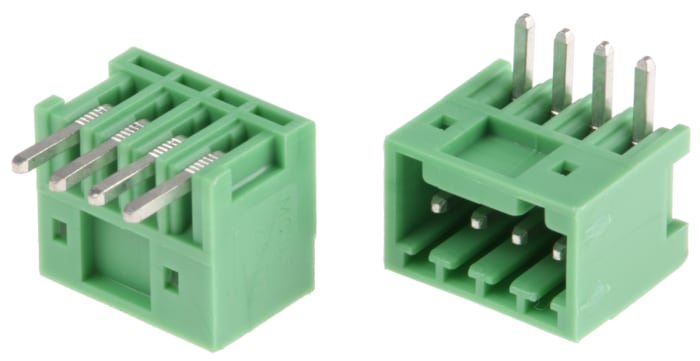 Phoenix Contact, 2.5mm Pitch, COMBICON MC, 4 Way, Right Angle, Pluggable Terminal Block, Header, Through Hole, Solder