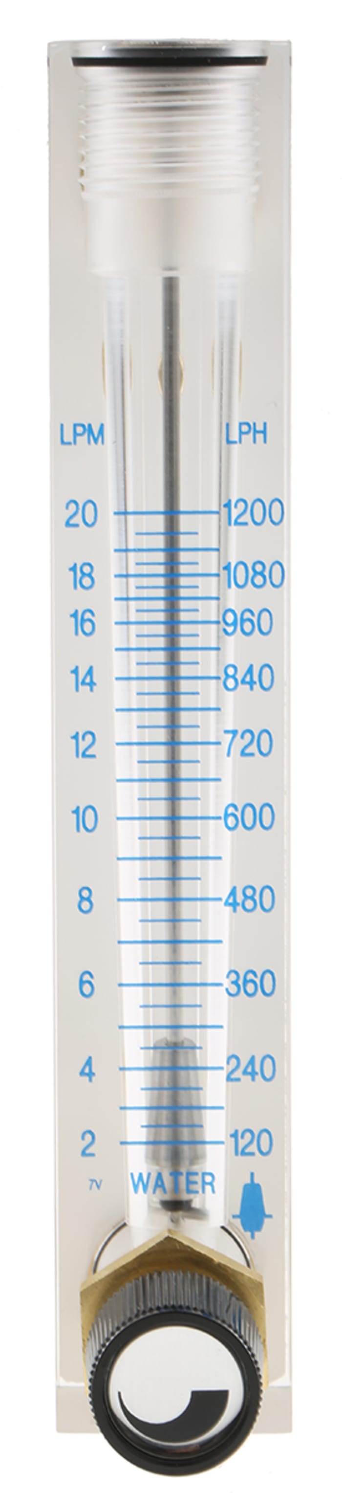 Key Instruments Flo-Rite Series Variable Area Flow Meter for Liquid, 1.5 L/min Min, 20 L/min Max