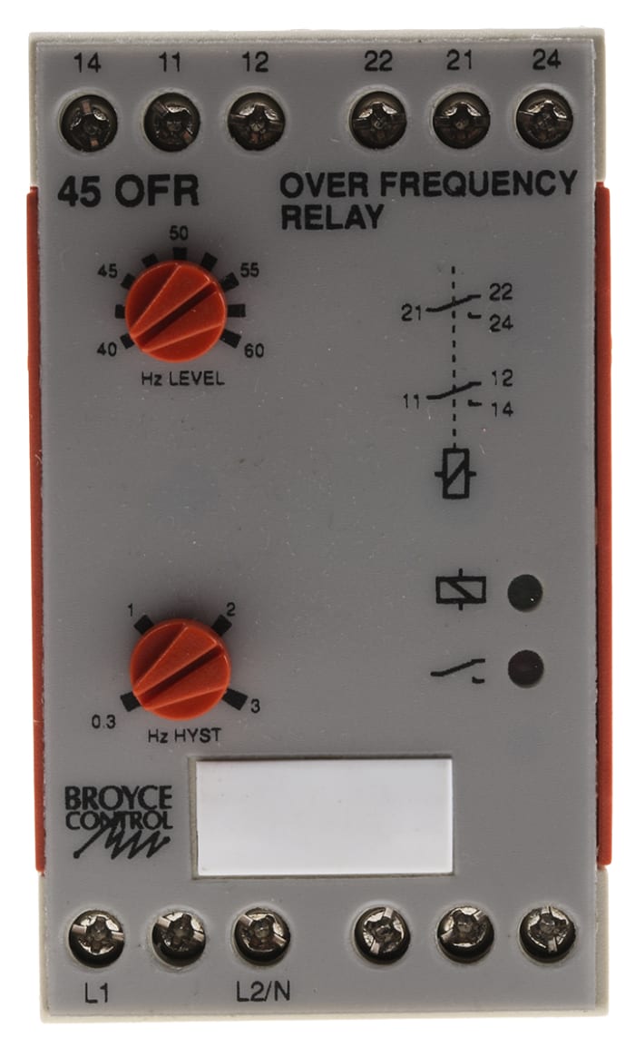 Broyce Control Frequency Monitoring Relay, 1 Phase, DPDT, DIN Rail
