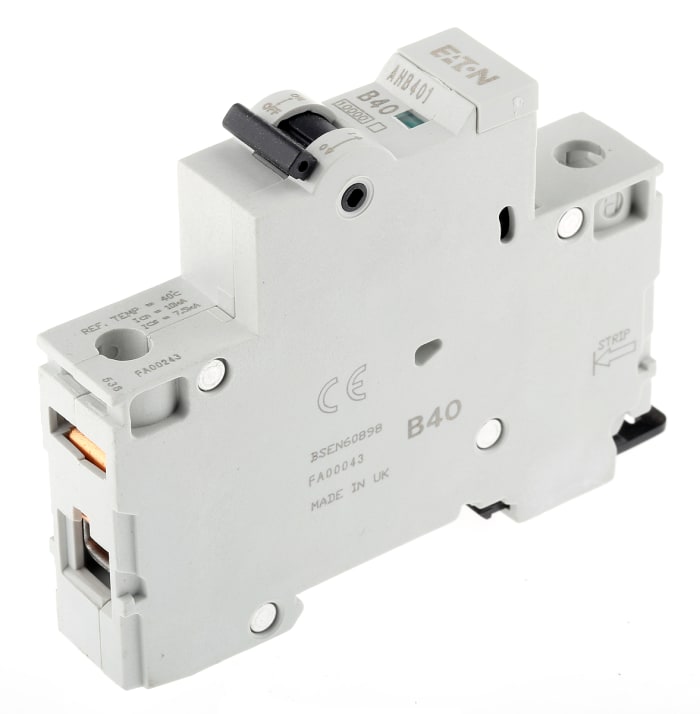 Eaton Memera AHB MCB, 1P, 40A Curve B, 240V AC, 10 kA Breaking Capacity